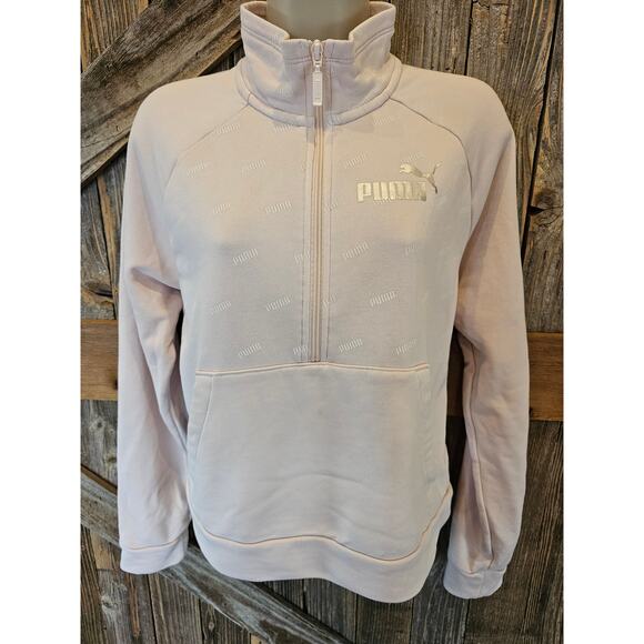 Puma size M 1/4 zip warm logo all over embellished light pink active sweater - Picture 1 of 7